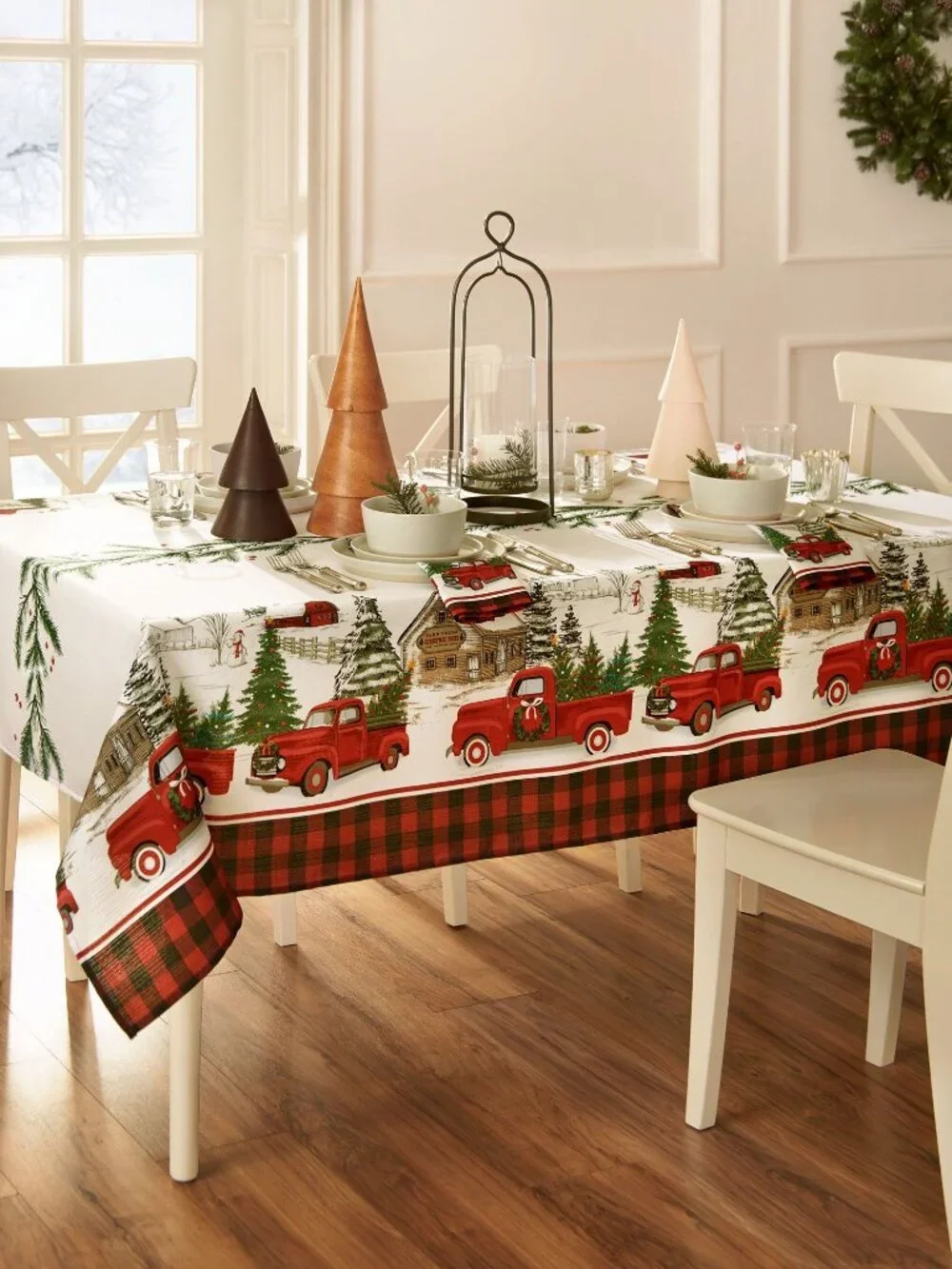Elrene Home Vintage Truck Christmas Tree Farm Polyester Tablecloth 60X120